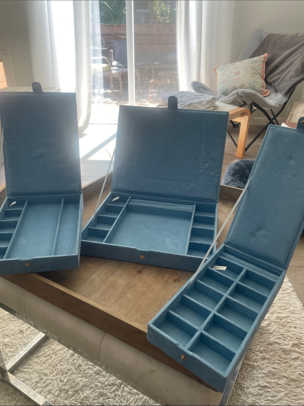 Reed & Barton Blue faux suede  Jewelry Organizer Set with Multiple Trays